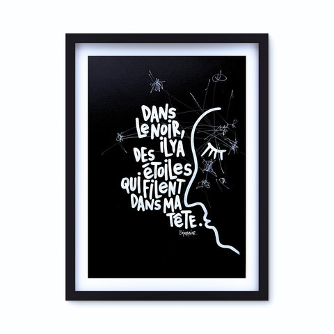 Filent dans ma tête I Œuvre originale encadrée de L’oiseau noir 30 x 42