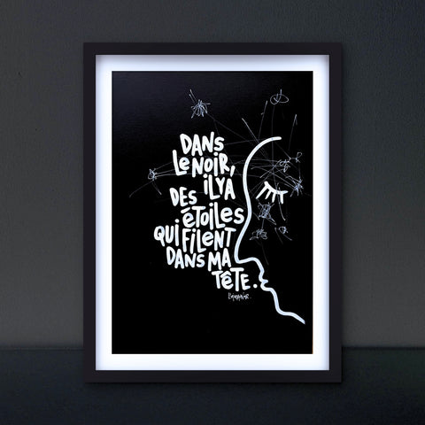 Filent dans ma tête I Œuvre originale encadrée de L’oiseau noir 30 x 42