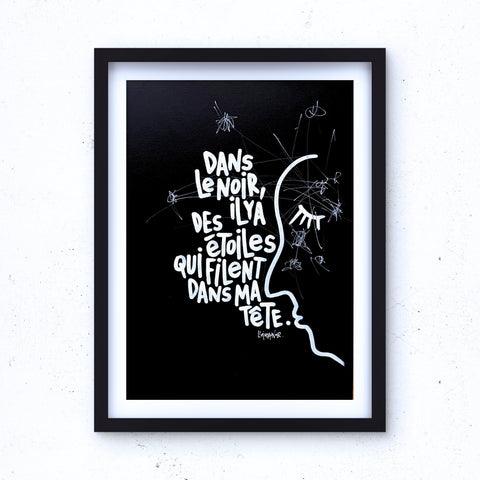 Filent dans ma tête I Œuvre originale encadrée de L’oiseau noir 30 x 42