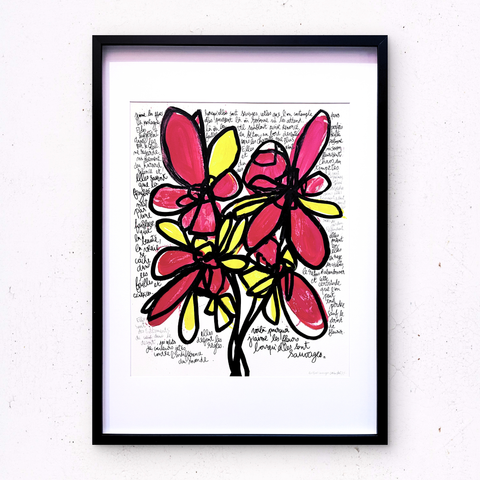 Fleurs sauvages I Œuvre originale encadrée de L’oiseau noir 42x52