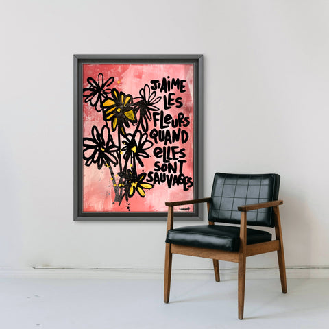 Fleurs sauvages I Œuvre originale sur toile et caisse américaine de L’oiseau noir 60x80