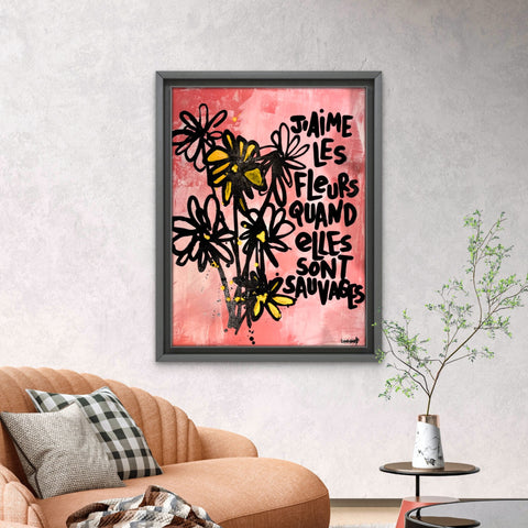 Fleurs sauvages I Œuvre originale sur toile et caisse américaine de L’oiseau noir 60x80