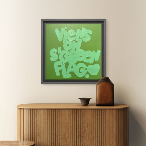 Green flag I Œuvre originale sur toile et caisse américaine de L’oiseau noir 50x50