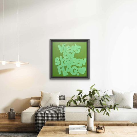 Green flag I Œuvre originale sur toile et caisse américaine de L’oiseau noir 50x50