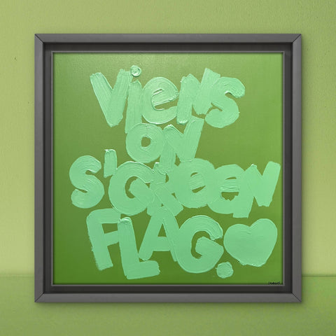Green flag I Œuvre originale sur toile et caisse américaine de L’oiseau noir 50x50