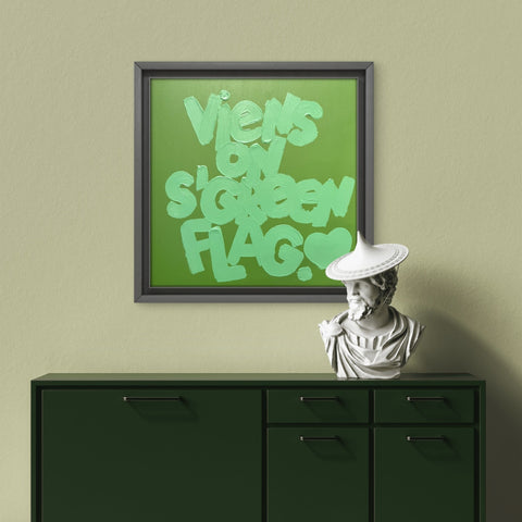 Green flag I Œuvre originale sur toile et caisse américaine de L’oiseau noir 50x50