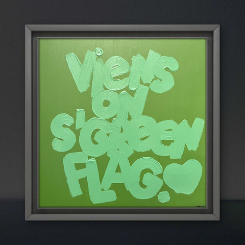 Green flag I Œuvre originale sur toile et caisse américaine de L’oiseau noir 50x50