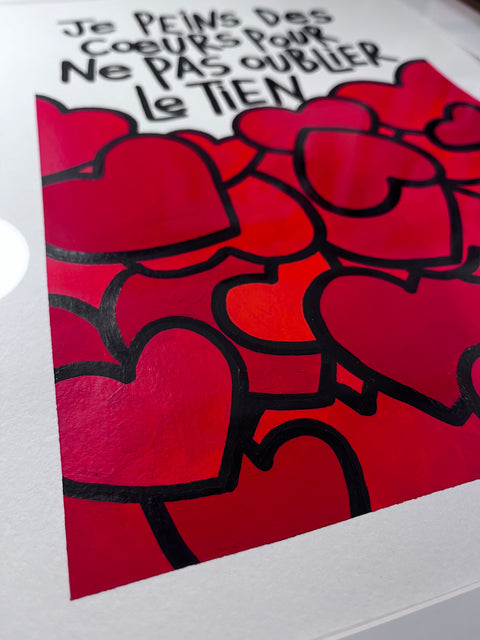 Je peins des cœurs I Œuvre originale encadrée de L’oiseau noir 30x42