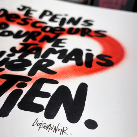 Affiche reproduction "Je peins des cœurs bombés" 50 exemplaires numérotés et signés 30x42