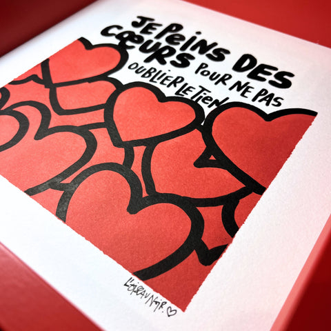 Je peins des cœurs I Œuvre originale encadrée de L’oiseau noir I 24x24