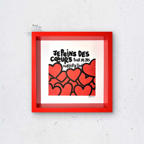 Je peins des cœurs I Œuvre originale encadrée de L’oiseau noir I 24x24