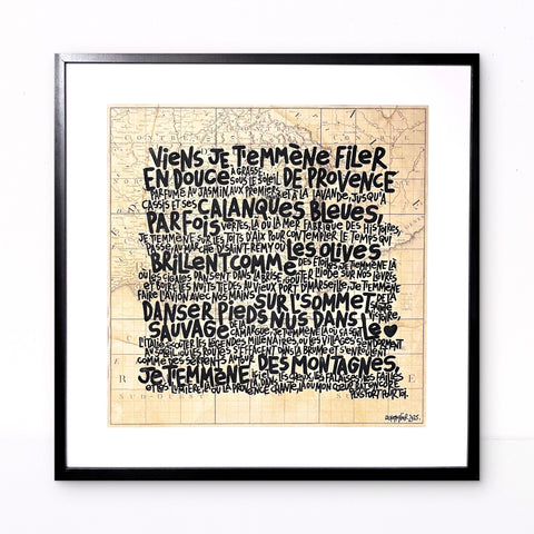 Je t'emmène en Provence I Œuvre originale encadrée de L’oiseau noir 56x56
