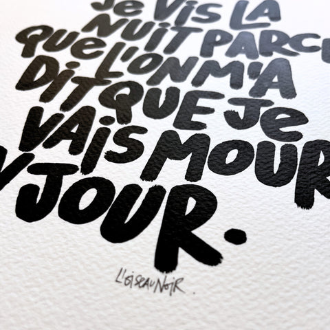 Je vis la nuit 3 I Œuvre originale encadrée de L’oiseau noir 30x42