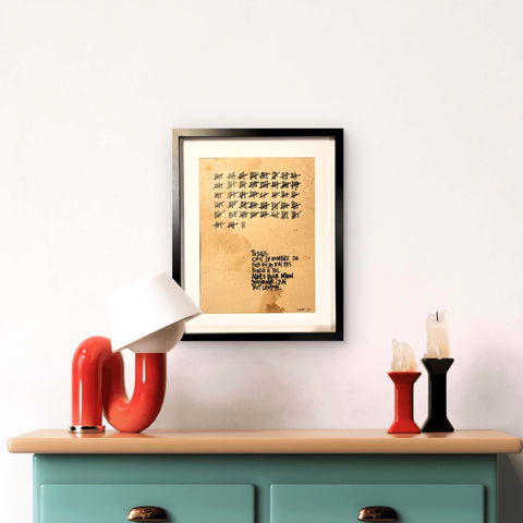 J'ai tout compté I Œuvre originale encadrée de L’oiseau noir 30x42