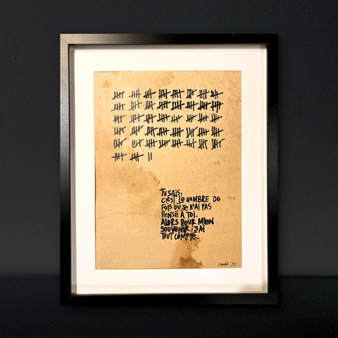 J'ai tout compté I Œuvre originale encadrée de L’oiseau noir 30x42