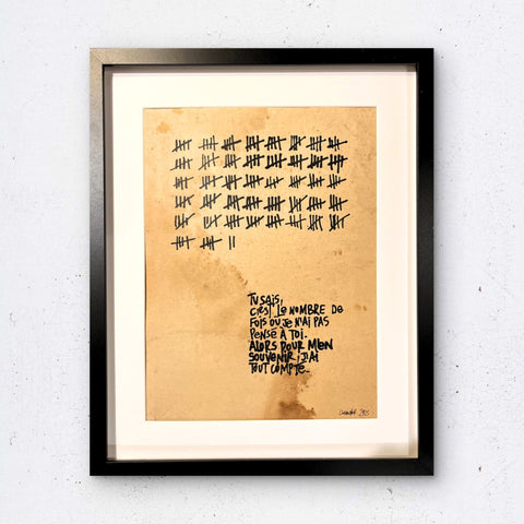 J'ai tout compté I Œuvre originale encadrée de L’oiseau noir 30x42