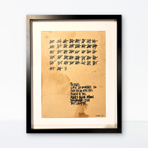 J'ai tout compté I Œuvre originale encadrée de L’oiseau noir 30x42