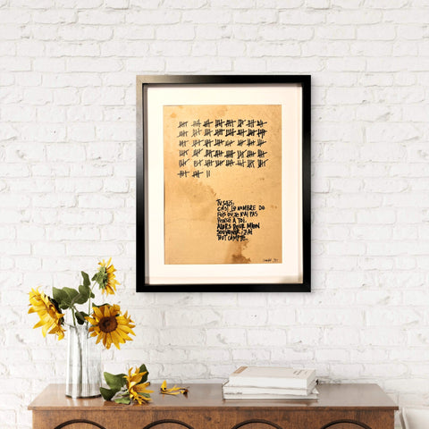 J'ai tout compté I Œuvre originale encadrée de L’oiseau noir 30x42