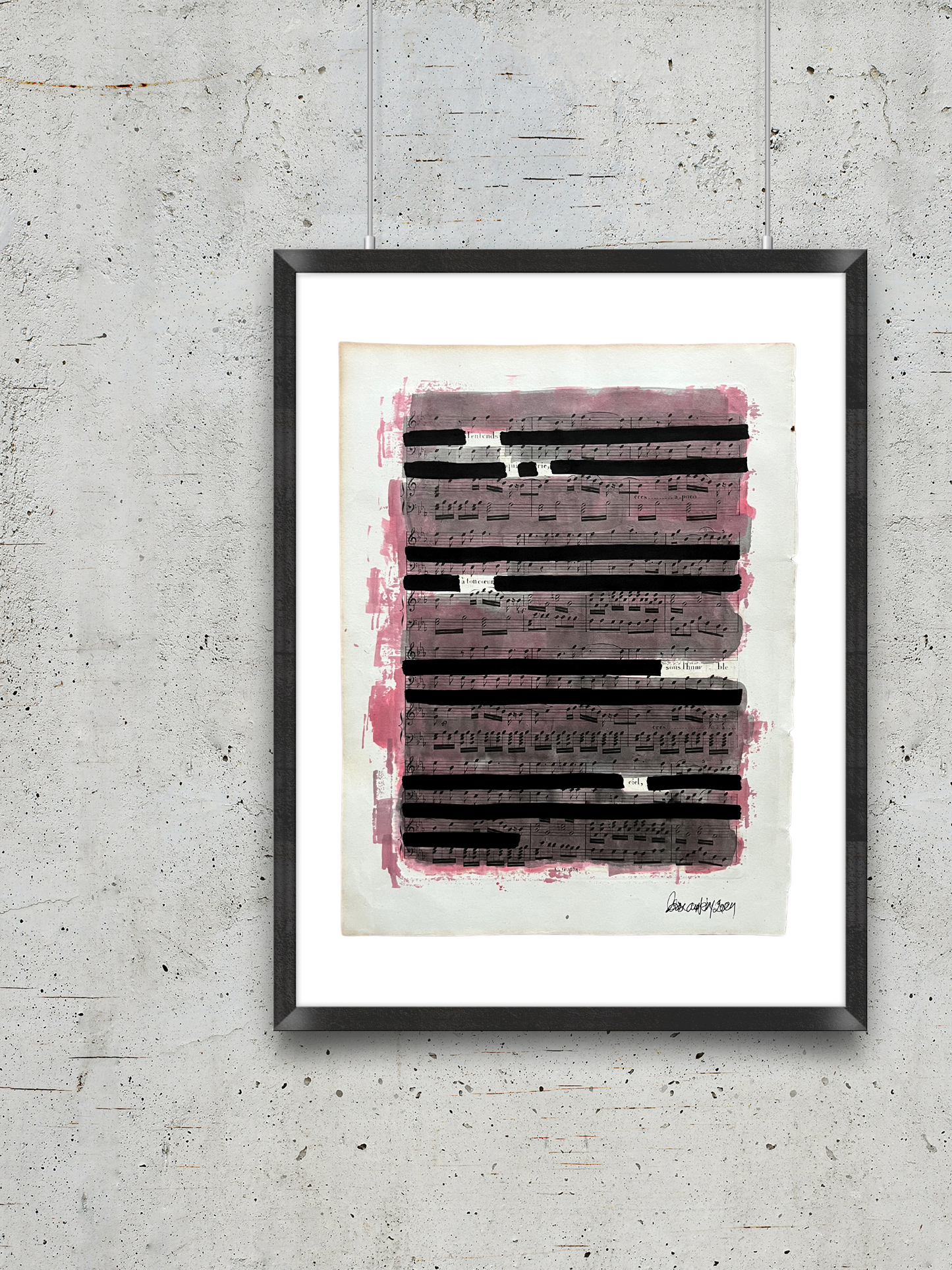 Affiche originale / poésie sur partition "J'entends qui crie à ton coeur sous l'humble ciel"