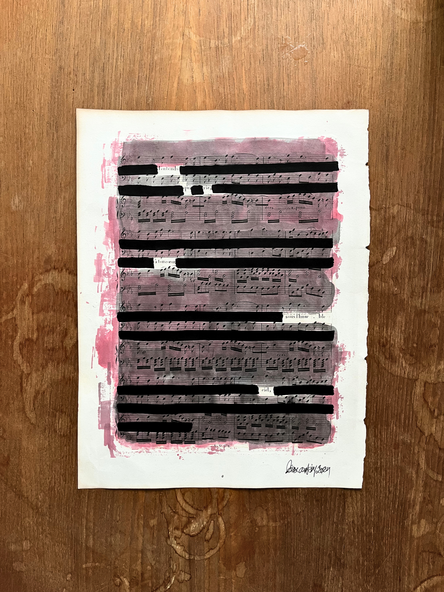 Affiche originale / poésie sur partition "J'entends qui crie à ton coeur sous l'humble ciel"