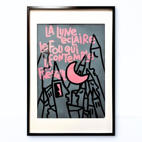 La lune éclaire le fou I Œuvre originale encadrée de L’oiseau noir 60x90