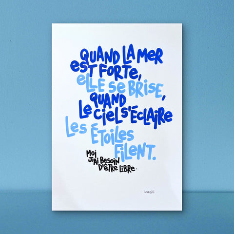 La mer est forte I Œuvre originale de L’oiseau noir 30x42