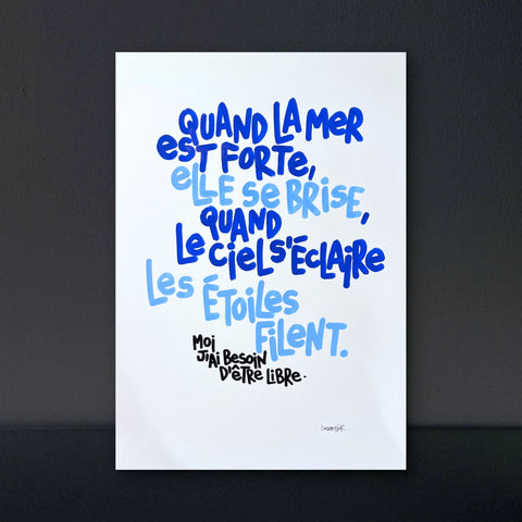 La mer est forte I Œuvre originale de L’oiseau noir 30x42