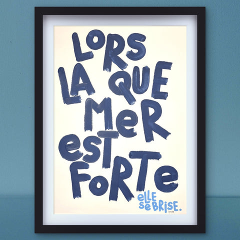 La mer est forte 2 I Œuvre originale encadrée de L’oiseau noir 58x80