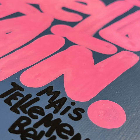 La vie est belle rose sur bleu I Œuvre originale sur toile de L’oiseau noir 30x30