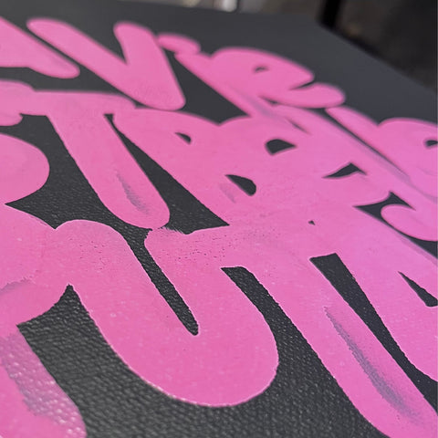 La vie est belle rose sur gris I Œuvre originale sur toile de L’oiseau noir 30x30