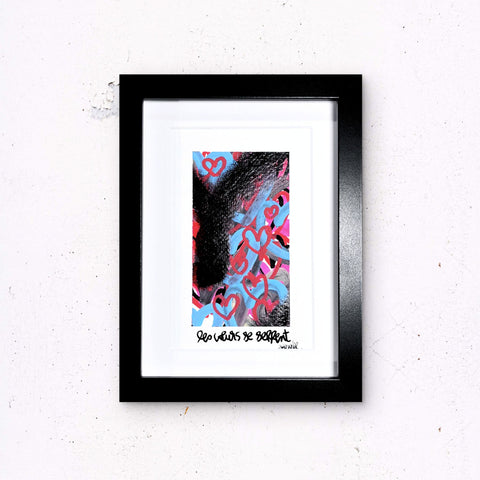 Les cœurs se serrent I Œuvre originale encadrée de L’oiseau noir 18x13