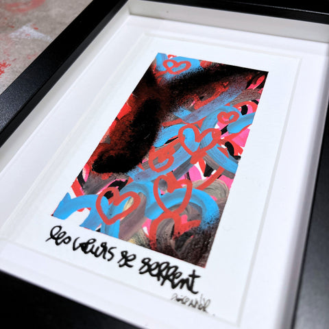 Les cœurs se serrent I Œuvre originale encadrée de L’oiseau noir 18x13