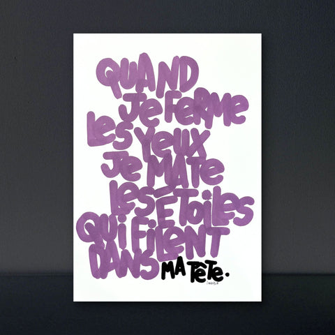 Les étoiles dans ma tête I Œuvre originale de L’oiseau noir 30x42