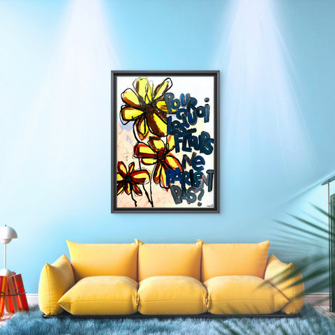LES FLEURS NE PARLENT PAS I Œuvre originale sur toile de L’oiseau noir 60x80
