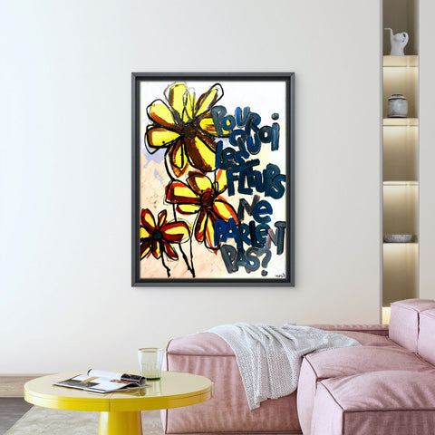 LES FLEURS NE PARLENT PAS I Œuvre originale sur toile de L’oiseau noir 60x80