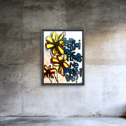 LES FLEURS NE PARLENT PAS I Œuvre originale sur toile de L’oiseau noir 60x80