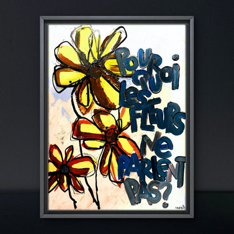 LES FLEURS NE PARLENT PAS I Œuvre originale sur toile de L’oiseau noir 60x80