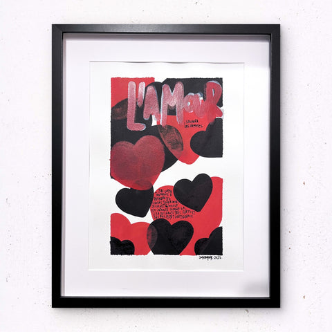 L'amour sauvera les hommes I Œuvre originale encadrée de L’oiseau noir 30x40