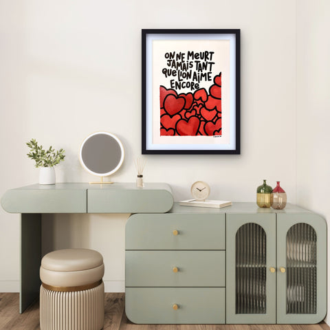 On ne meurt jamais I Œuvre originale encadrée de L’oiseau noir 30x42
