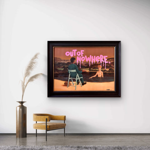 Out of nowhere I Œuvre originale sur toile et caisse américaine de L’oiseau noir 70x50