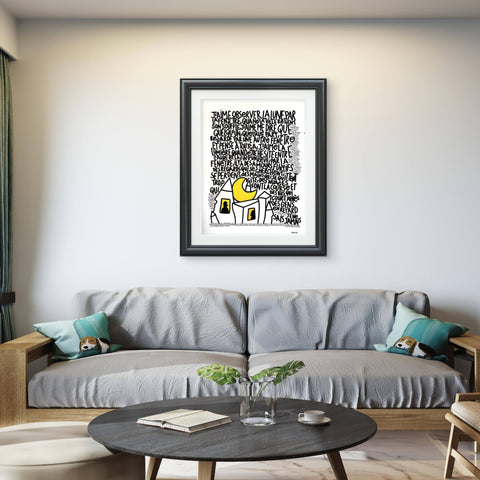 Par le fenêtre I Œuvre originale sur toile et caisse américaine de L’oiseau noir 65x50