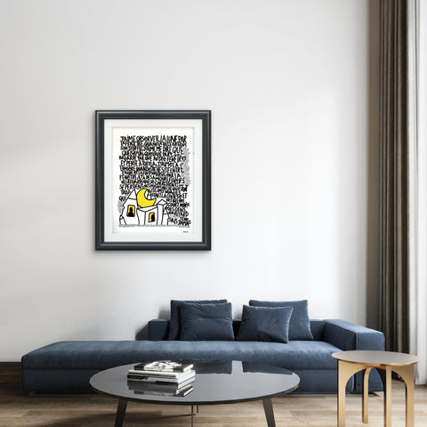 Par le fenêtre I Œuvre originale sur toile et caisse américaine de L’oiseau noir 65x50
