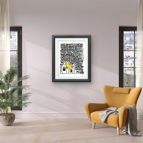 Par le fenêtre I Œuvre originale sur toile et caisse américaine de L’oiseau noir 65x50