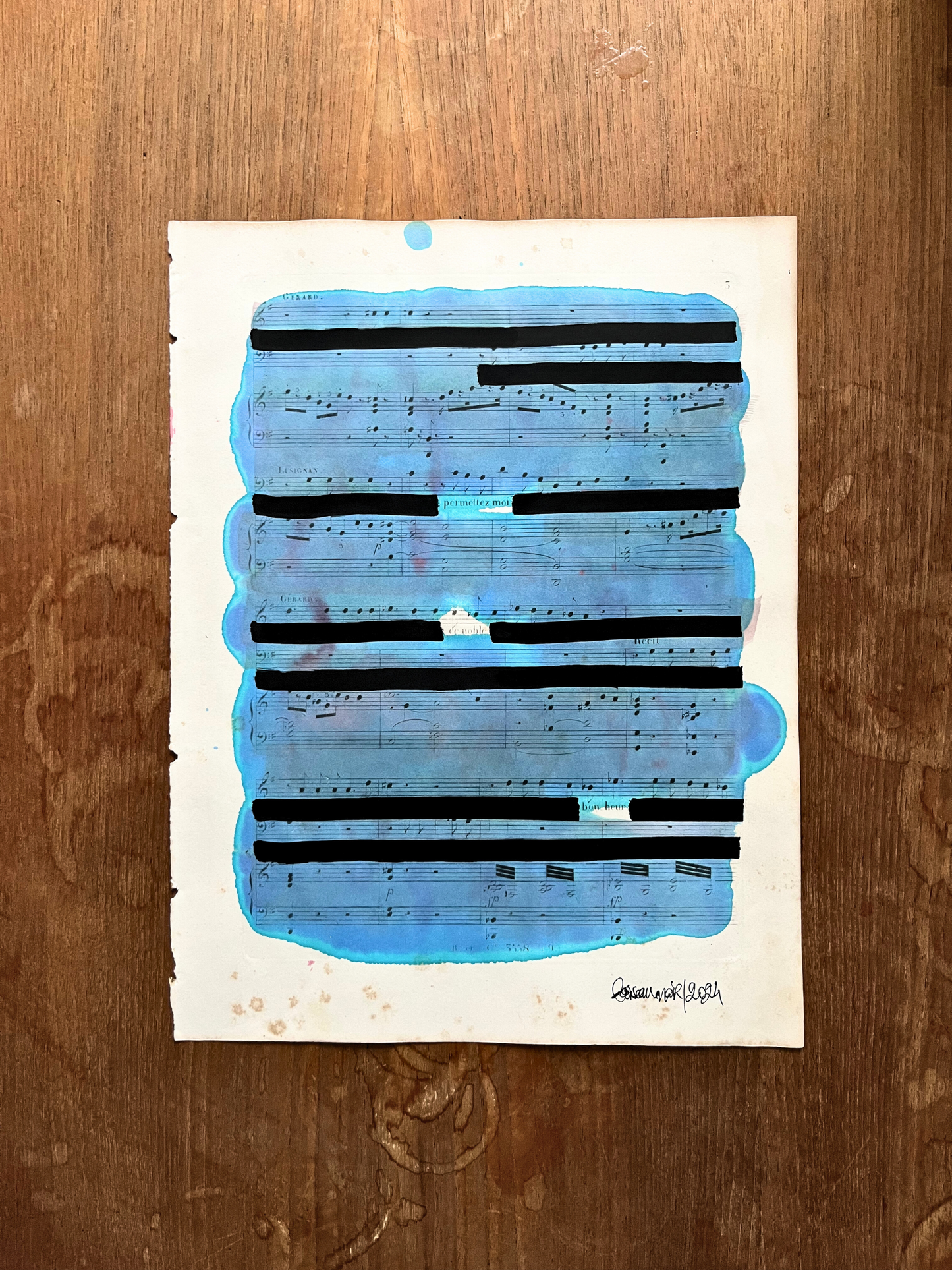 Affiche originale / poésie sur partition "Permettez-moi ce noble bonheur"