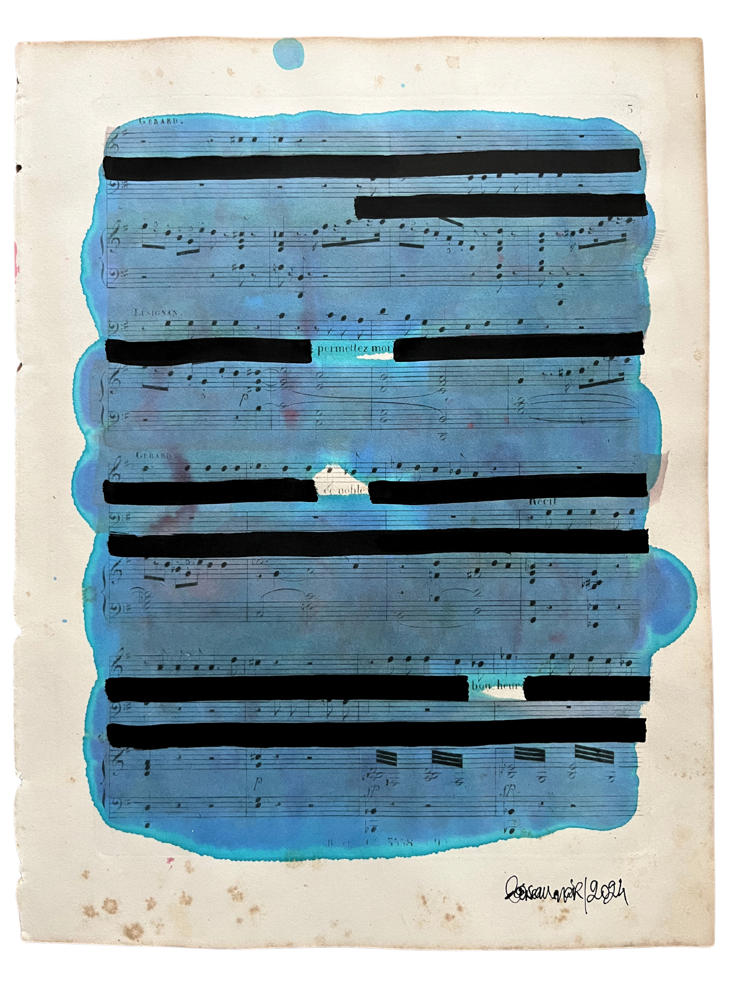 Affiche originale / poésie sur partition "Permettez-moi ce noble bonheur"