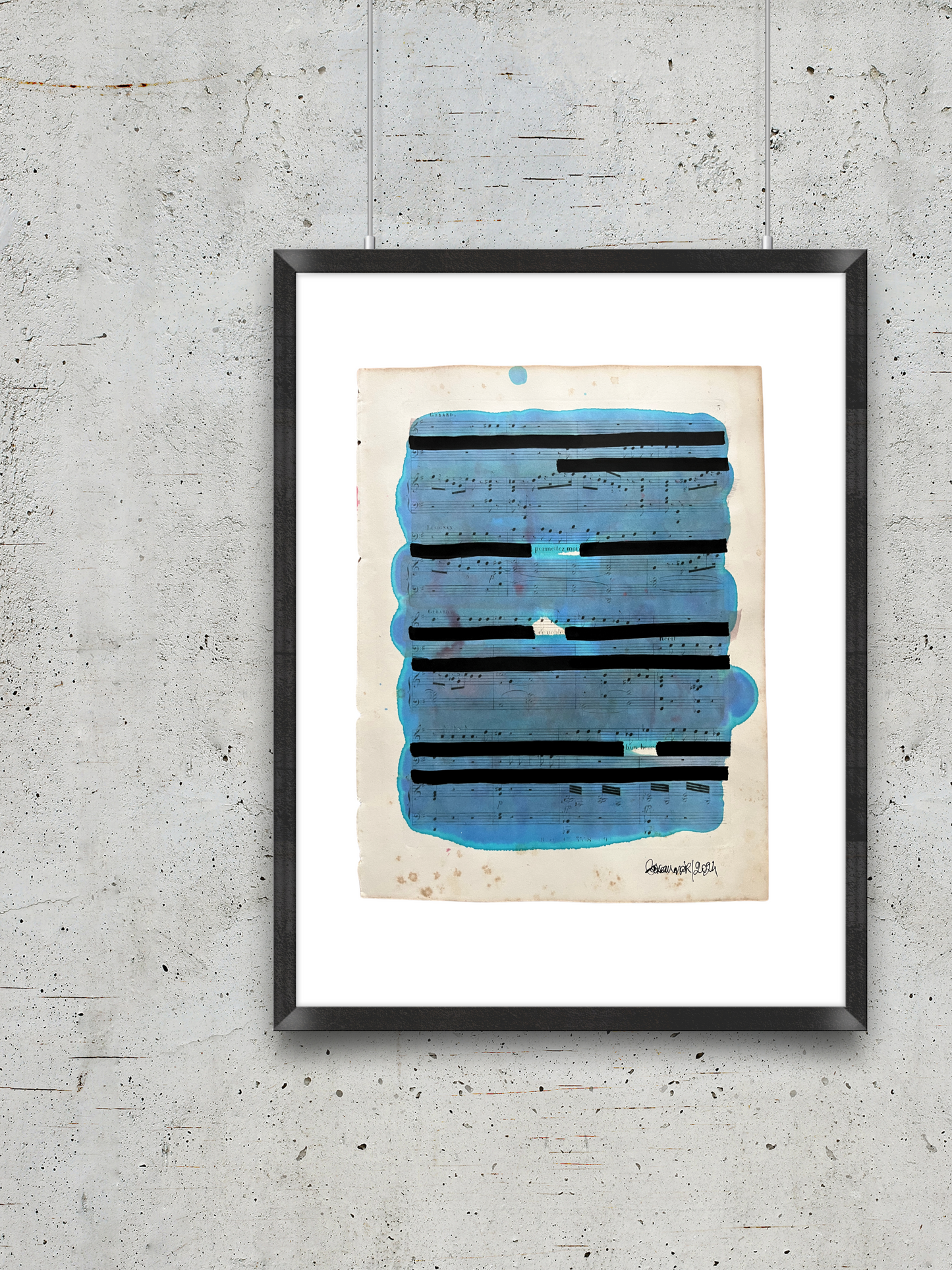 Affiche originale / poésie sur partition "Permettez-moi ce noble bonheur"