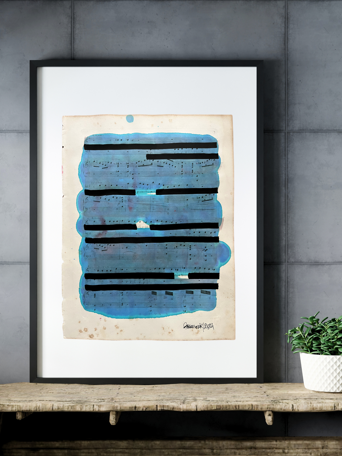 Affiche originale / poésie sur partition "Permettez-moi ce noble bonheur"