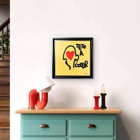 Tête à cœur I Œuvre originale sur toile de L’oiseau noir 30X30