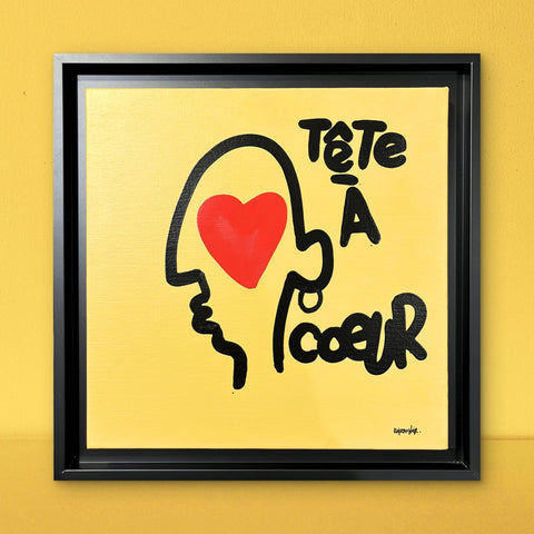 Tête à cœur I Œuvre originale sur toile de L’oiseau noir 30X30