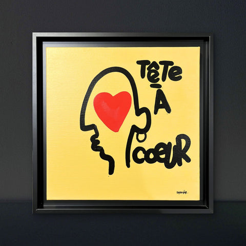 Tête à cœur I Œuvre originale sur toile de L’oiseau noir 30X30
